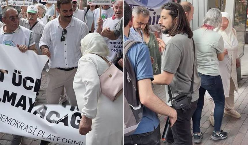 Eskişehir’de pankart gerginliği; Yaşlı kadından ilginç hamle